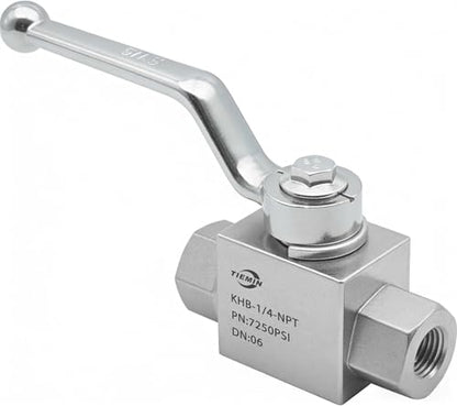 TieMin 1/4" NPT High Pressure Hydraulic Ball Valve 7250 PSI (500 Bar), 2-Way Carbon Steel Shut-Off Valve KHB-1/4NPT for Hydraulic Systems & Pressure Washers - color: 1/4" NPT, size: 2-Way
