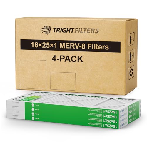 TRIGHTFILTERS 16x25x1 Air Filter 4 Pack, MERV 8 Pleated HVAC Furnace Filter - size: 16x25x1