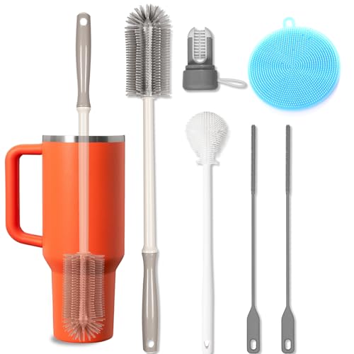 15.7" Silicone Bottle Brush Set - 6 Pack Water Bottle and Straw Cleaner Brush Long Handle for Hydro Flasks, Sports Bottles & Reusable Straw, Narrow Neck Containers, Tumblers, Glassware