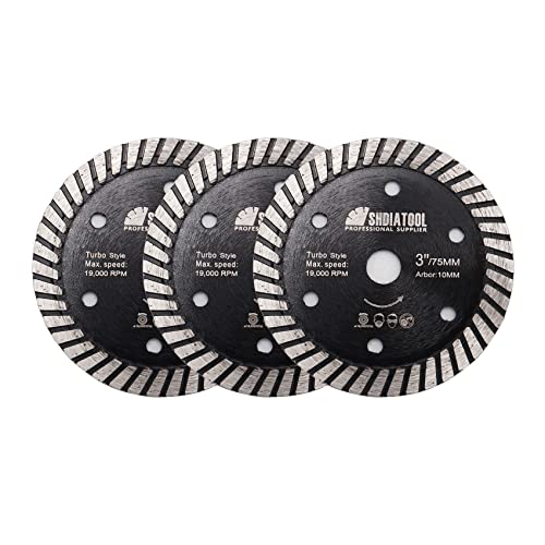 SHDIATOOL Diamond Saw Blade, 3In/75mm Cutter for Granite,Hard Concrete,Hard Artificial,Natural Stones Cutting disc Arbor 3/8In(10mm)（3-Pack） - size: 3 Inch Concrete