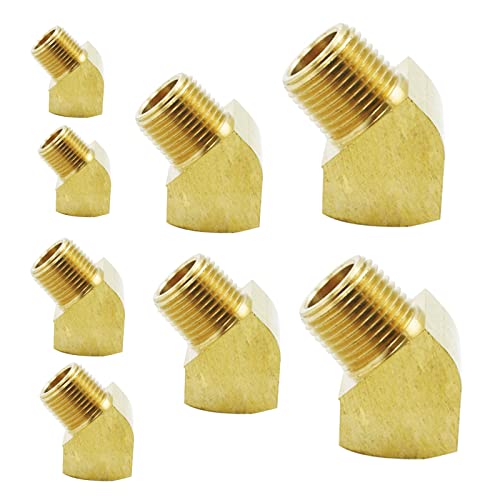 45 Degree Street Elbow 1/8 1/4 3/8 1/2 NPT Male To NPT Female Brass Pipe Fitting (Pack of 8) - size: Kits 8 PCS