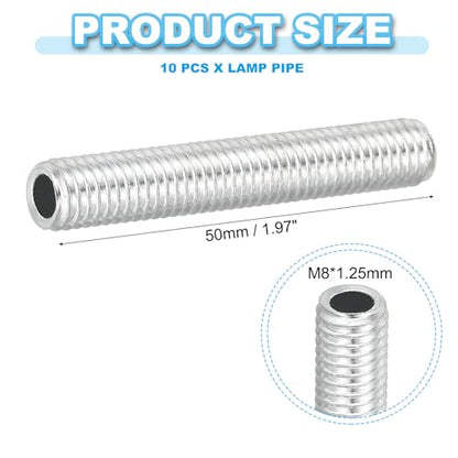 PATIKIL M8 Thread Carbon Steel Lamp Pipe, 10 Set 50 mm/1.97" Hollow Tube Thread Adapter Fasteners Hardware for Lamp Lights Chandelier Ceiling Light DIY, White Zinc Plating - size: M8x50mm