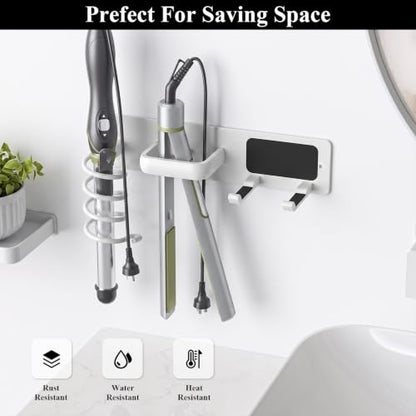 Tindbea Hair Dryer Holder Wall Mount Aluminum Alloy Hot Tools Organizer - color: White