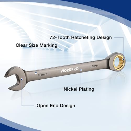 WORKPRO 22 PCS Ratchet Combination Wrench Set with Tool Box, Nickel Plating - style: Regular & Nickel Plating