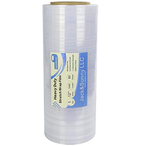 Jack&Sunny Stretch Film -12 inch Shrink Wrap Extra Thick Self-Adhering Plastic Wrap for Moving Supplies, Pallet Packaging,Industrial Strength Clear Packing Material - 1000 Feet, 80 Gauge - size: 12''clear