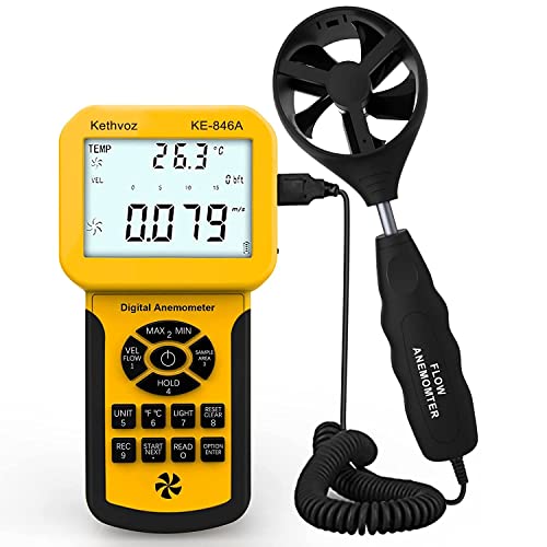 HVAC Anemometer CFM Air Flow Meter, Kethvoz Digital Wind Speed Tester 846A