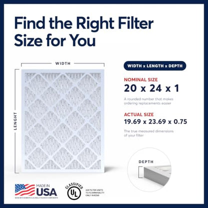 BNX TruFilter 20x24x1 Air Filter MERV 13 AC Filter, HVAC Furnace Filter, 6 Pack (ACTUAL SIZE 19.69"x24.69"x0.75") Allergies, Dust, Pet Dander & Smoke - MADE IN USA - MPR1500 / FPR 10 - size: 20x24x1 6-Pack