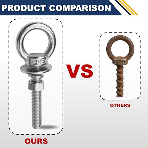 2 Pack M12 Stainless Steel Eye Bolts with Nuts, 1/2" x 6" Eye Bolts - size: M12x153mm (1/2"x6")