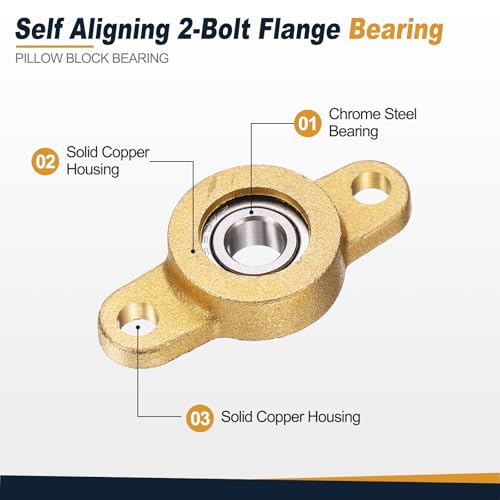 uxcell 2Pcs STF07 Pillow Block Bearings 7mm Bore, Copper Housing, ABEC 3 - size: STF07(7mm Shaft)