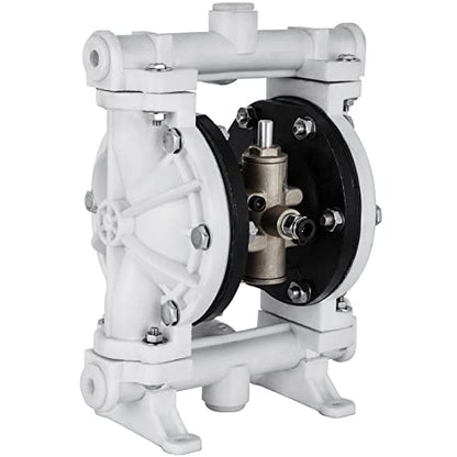 VEVOR Air-Operated Double Diaphragm Pump, 1/2 in Inlet & Outlet, Polypropylene Body, 2.5 GPM & Max 80PSI, PTFE Diaphragm Pneumatic Transfer Pump for Petroleum, Diesel, Oil & Low Viscosity Fluids - size: 2.5 GPM