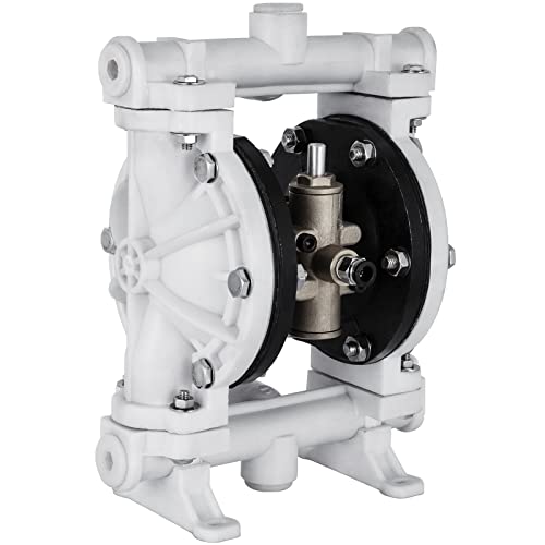 VEVOR Air-Operated Double Diaphragm Pump, 1/2 in Inlet & Outlet, Polypropylene Body, 2.5 GPM & Max 80PSI, PTFE Diaphragm Pneumatic Transfer Pump for Petroleum, Diesel, Oil & Low Viscosity Fluids - size: 2.5 GPM