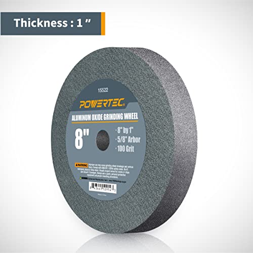 POWERTEC Bench Grinder Wheel 8 Inch White 100 Grit, White Aluminum Oxide Grinding Wheel for Bench and Pedestal Grinder, 1" Thick 5/8" Arbor, Sharpening & Shaping Drill Bits, Blade, Chisel, 2PK (15553) - size: 100 Grit, 2PK