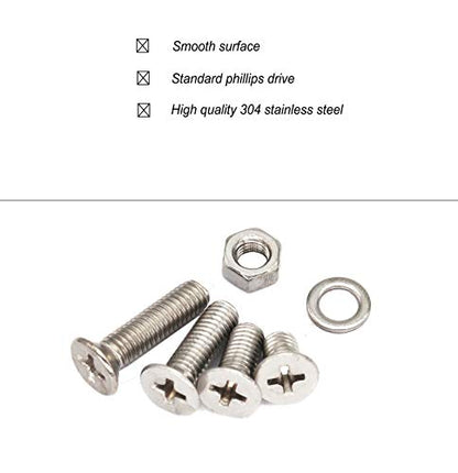 940pcs M2 M3 M4 M5 Phillips Countersunk Flat Head Machine Screws Hex Nuts Flat Washers Assortment - size: M2 M3 M4 M5 940pcs (Countersunk Head-304)