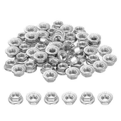50Pcs Serrated Flange Hex Nuts-M4-0.7-Coarse 304 SS Bright Finish - color: Silver, size: M4-0.7