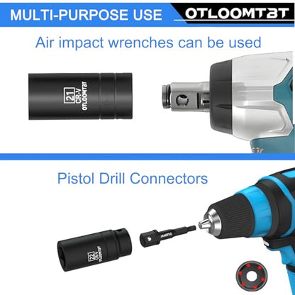 OTLOOMTBT 1/2" Drive Impact Socket Set, Metric Deep with Drill Adapter - size: 1/2 Inch 14 PCS