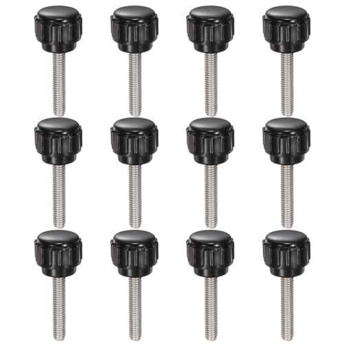 uxcell 12pcs Knurled Clamping Knobs M4 x 20mm Metric 304 Stainless Steel Male Thread Thumb Screw on Type 14mm Plastic Round Head Threaded Hand Bolt Stud Knobs Black - size: M4 x 20mm x 14mm
