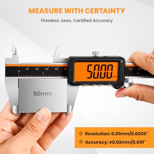 HARDELL Digital Caliper 6" USB-C – Anti-Glare Orange Screen(No Backlight)