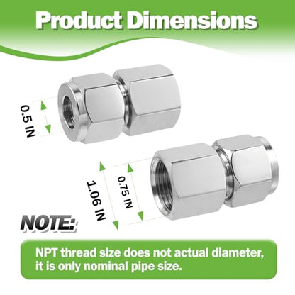 Stainless Steel Compression Adapter 1/2" OD x 1/2" NPT Female 2pc - size: 1/2" OD x 1/2"Fnpt