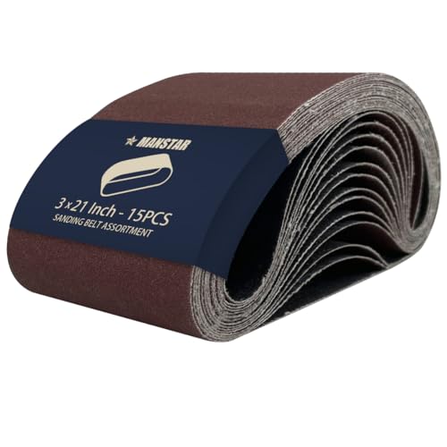 15 Pcs 3 x 21 Inch Assorted Aluminum Oxide Sanding Belt,80/120/150/240/400 Grit - size: 3x21(15pcs)