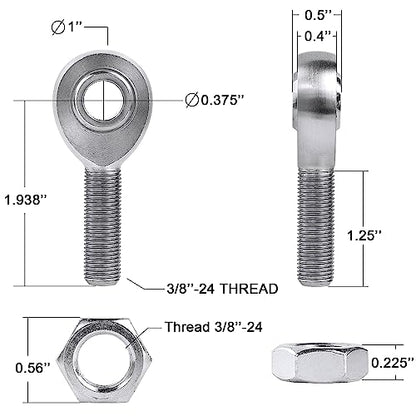 3/8" Heim Joints Rod End Kit,.375" Chromoly Heim Joints Panhard Rod End Kit for Steering,Suspension, Traction Bars, Right&Left Hand Thread with Jam Nuts - 1Set - size: 3/8 inch, style: 1 Pair