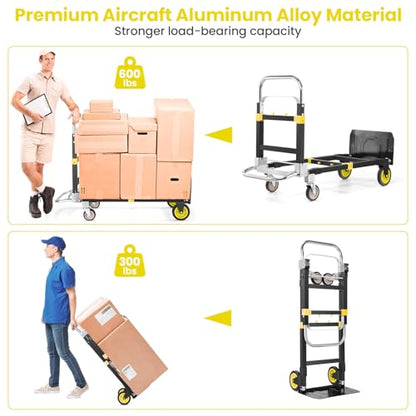 3-in-1 Folding Hand Truck, 600lb Convertible 4 to2 Wheel Dolly Cart Yellow - color: Yellow-1