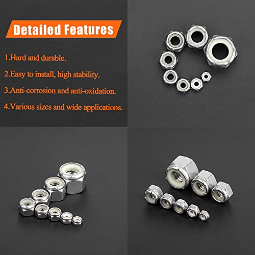 HELIFOUNER 100 Pieces #8-32 Nylon Insert Hex Lock Nuts, 304 Stainless Steel (18-8) Locknuts, Bright Finish, Coarse Thread - size: #8-32 (100 pcs)
