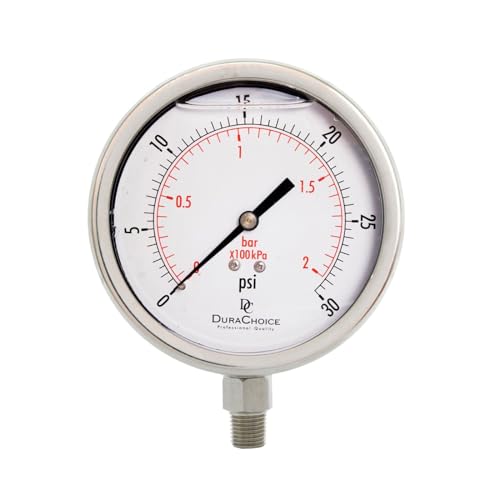 4" All Stainless Steel Oil Filled Vacuum Gauge, 1/4" NPT, 30HG/15 PSI - size: [-30HG/15 PSI]