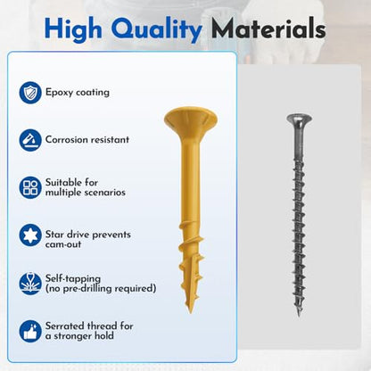 #10 x 4 Deck Screws Wood Screws, Torx Flat-Head Exterior Screws, T25 Star Bit Included(365PCS 5LB Box) - size: #10x4"