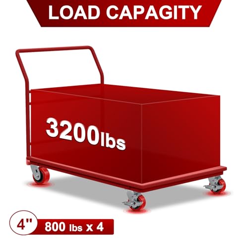 4"x 2" Heavy Duty Industrial Casters, Polyurethane on Polyolefin Core Wheel- Capacity up to 3200 Lbs (Set of 4), Use for Platform Truck, Industrial Equipment (2 Brake & 2 Rigid) - style: Size: 4 "