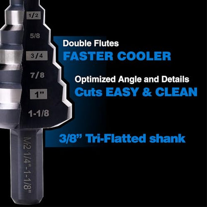 M2 HSS Step Drill Bit Unibit, 1/4"-1-1/8", Metal Wood Plastic - size: 1-1/8"