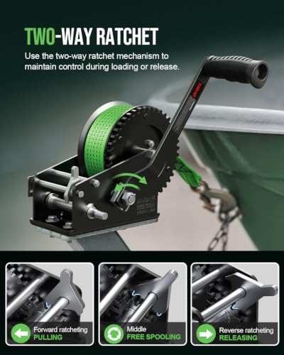 Kolvoii 3500 lbs Boat Trailer Winch with Strap Dual-Speed 4:1/8:1 Green - size: 3500 lb - Green Strap
