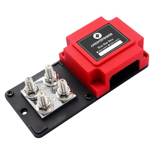 400A Bus Bar 8 M10 (3/8 inch) Terminal Studs Modular Design Tin Plated Copper Distribution Block Positive Pole Electrical Buss Bars 12-48 V DC with Cover for Trailer Marine Boat Car RV - color: 400A R&R