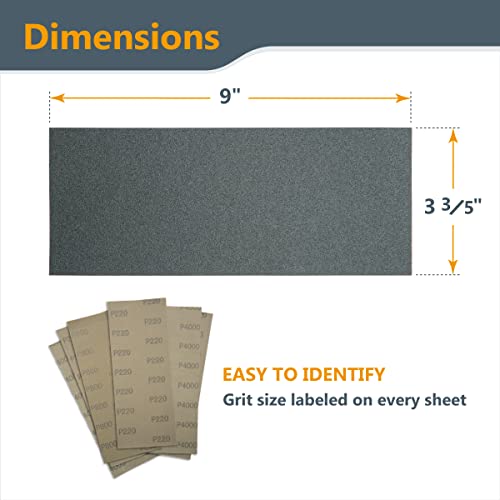 POWERTEC 471000 Wet Dry Sandpaper Assortment | 9” x 3.6” Sheets | 180 – 3000 Assorted Grit Sand Paper for Wood and Auto Finishing - (36 Pack) - style: 36PK - 12 Assorted Grits