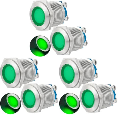 (2 Pcs) Signal Light 16mm 5/8" Indicator Light LED 12V/24V DC/AC Pilot Lamp Waterproof IP67 Metal Stainless Steel 304 Screw Pin (Pack of 3) - color: Green, size: 12-24 V AC/DC (Pack of 3)