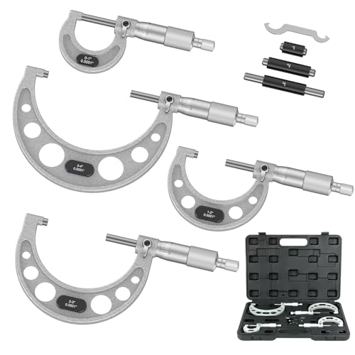 HDLNKAK Outside Micrometer Set 0-4", with Zero Wrench and Case(Gray) - color: Silver