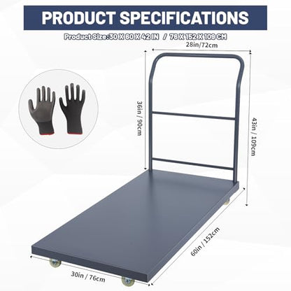 Heavy Duty Platform Truck, 60"x30" Flatbed Cart, 2000 lbs Capacity Steel Flat Dolly with Swivel Wheels, Industrial Utility Push Cart for Warehouse, Luggage, and Moving