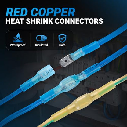 320PCS Heat Shrink Spade Connectors Kit, Waterproof Male & Female Quick Disconnect Electrical Wire Terminals, 22-10 AWG Insulated Crimp Spade Set for Marine Automotive Audio Wiring