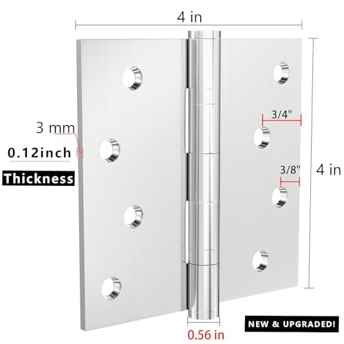 Bartuda Stainless Steel Ball Bearing Door Hinges, 4 Inch 3mm Thick, 3 Pack - color: Brushed Nickel - 09, size: 4 inch - 3 pack