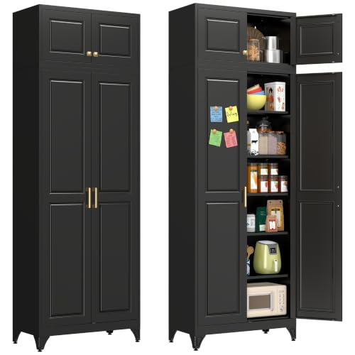 Polup 90" Pantry Cabinet, Tall Metal Storage Cabinet with Doors and Shelves - color: Black, size: 90"H with No Drawers