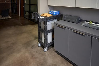 Rubbermaid Commercial BRUTE Heavy Duty 3-Shelf Utility/Service Cart, Small, Flat Shelves, Ergonomic Handle, 600 lbs. Capacity, for Retail Stores/Garage/Cleaning/Maintenance - size: Small 3-Shelf, style: Ergonomic Handle