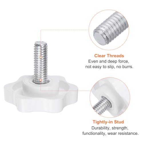 HARFINGTON 10pcs Star Knobs M6 x 16mm Male Thread 32mm Plastic 6-Point Head Stud Knob Hand Tightening Clamping Screw Replacement Threaded Handle, White - size: M6 x 16mm