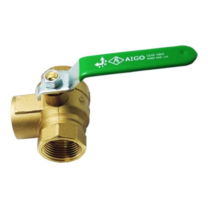 NIGO Industrial Co. 180SS Series 3-Way (L-Port) Forged Brass Ball Valve, Lever Handle, NPT Female, Full Port 400WOG, (Available 1/2") - size: LEAD FREE - 1/2 Inch