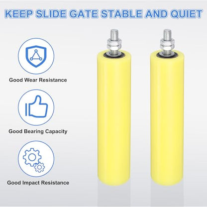 uxcell 4Pcs Slide Gate Guide Roller, 6" Nylon Rollers Gate Support Assembly - color: Yellow, size: 6 Inch
