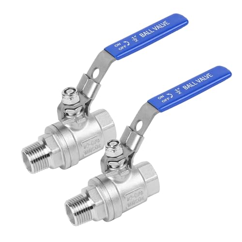 2 Pack 1/2" Full Port Ball Valve NPT Male x Female 304 Stainless Steel Heavy Duty 1000 WOG Shut Off Valve with Locking Device (1/2 Inch) - size: 1/2 Inch