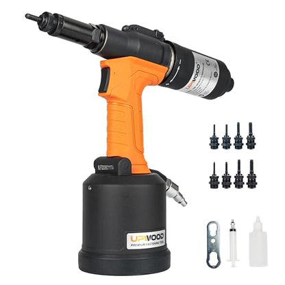 Heavy Duty Air Hydraulic Rivet Nut Tool with reversible button, HPS6312F Pneumatic Riveter Automatic Rivet Nut Gun Tool Setting Kit Come with 8 Size Metric and SAE Nose-Piece Assembly - style: Air Hydraulic Rivet Nut Tool with reversible button HPS6312