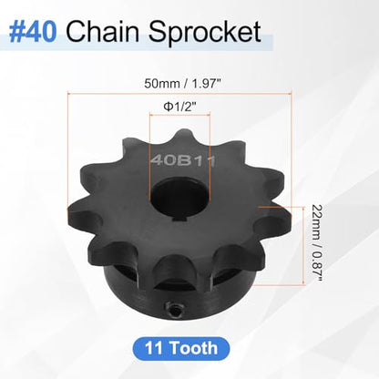 uxcell 2 Pcs #40 Chain Roller Sprocket 1/2" Bore, 11 Tooth C45 Carbon Steel ANSI #40 Roller Sprocket Round Hole with Set Screws for ISO 08A Chain - size: 1/2" Bore 11 Tooth (#40 Chain)