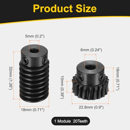 uxcell Worm Gear Set 1 Mod 20T 1:20 Reduction Rate,Gear 6mm,Rod 5mm Bore - size: Gear 6mm, Rod 5mm Bore