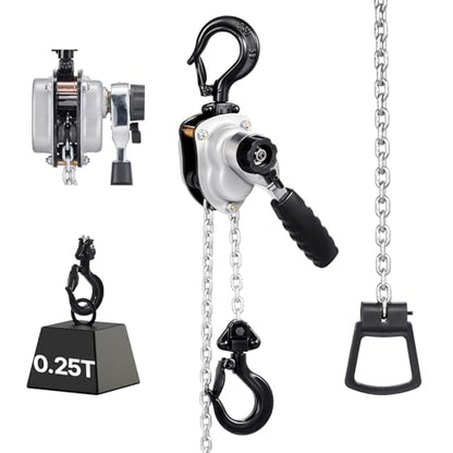 VEVOR Manual Lever Chain Hoist, 1/4T 550LBS Capacity Heavy Duty Come Along, 10FT Lift G80 Alloy Steel Chain with Dual Pawl Mechanical Brake,360°Rotating Hooks, for Warehouse Construction Garage