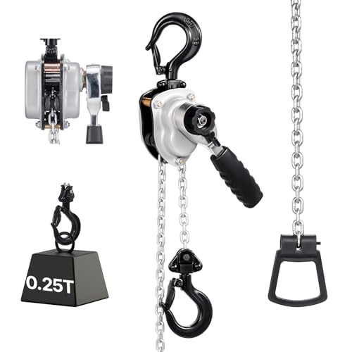 VEVOR Manual Lever Chain Hoist, 1/4T 550LBS Capacity Heavy Duty Come Along, 10FT Lift G80 Alloy Steel Chain with Dual Pawl Mechanical Brake,360°Rotating Hooks, for Warehouse Construction Garage
