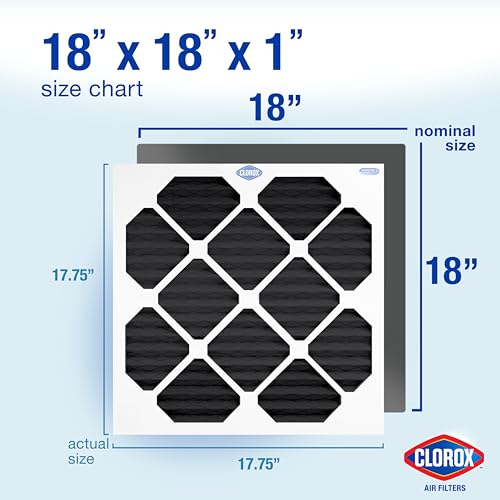 Clorox 18x18x1 Air Filter, MERV 8 with Carbon, Reduces Pet Smells, Cooking Smells and More, Pleated HVAC AC Furnace Filter, 4-Pack (Actual Size 17.75 x 17.75 x 0.75), Made in USA - style: MERV 8 Odor